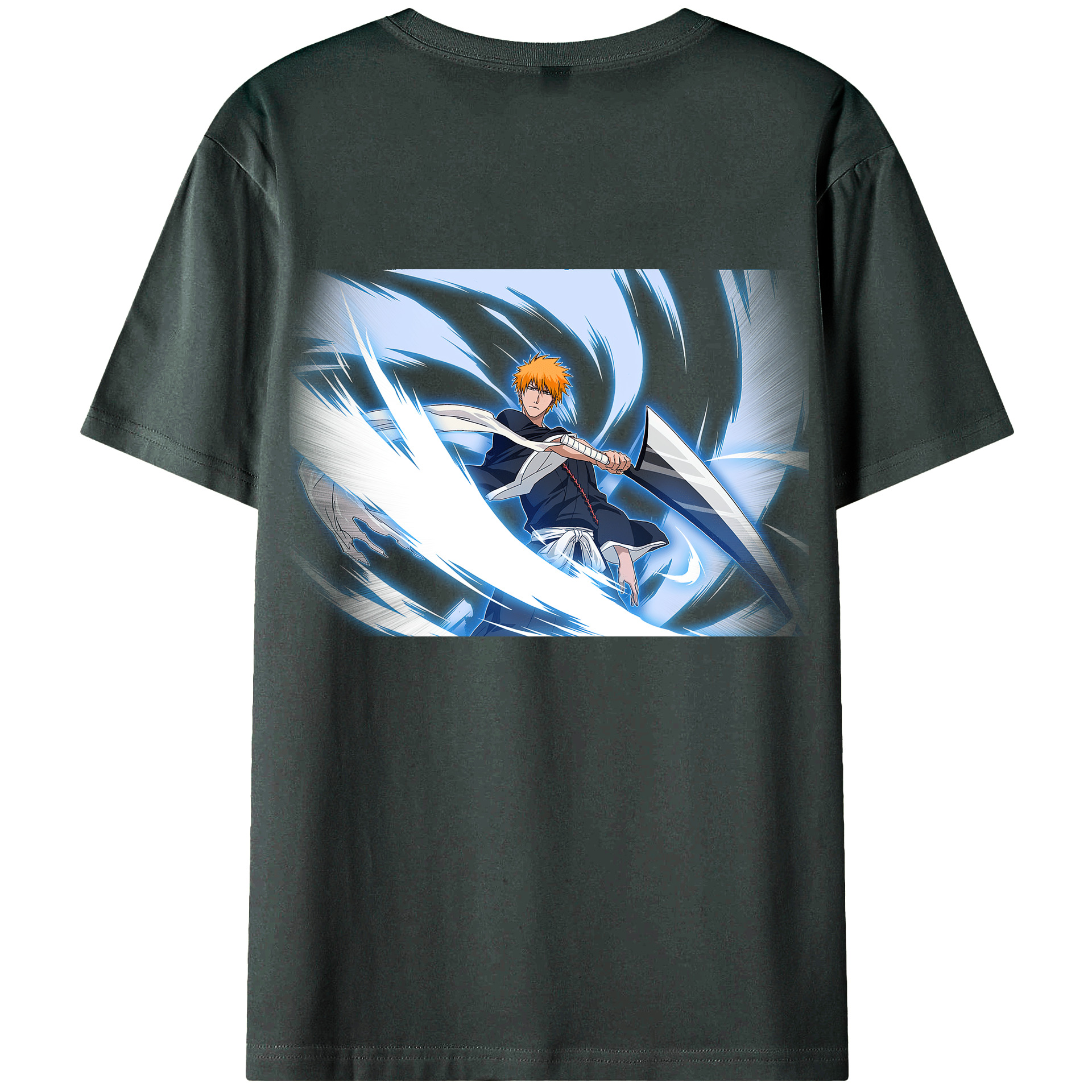 （画像用） ブリーチ 黒崎一護（くろさき いちご）BLEACH Kurosaki Ichigo 綿100％ メンズ半袖Tシャツ（バックプリント） 通気性